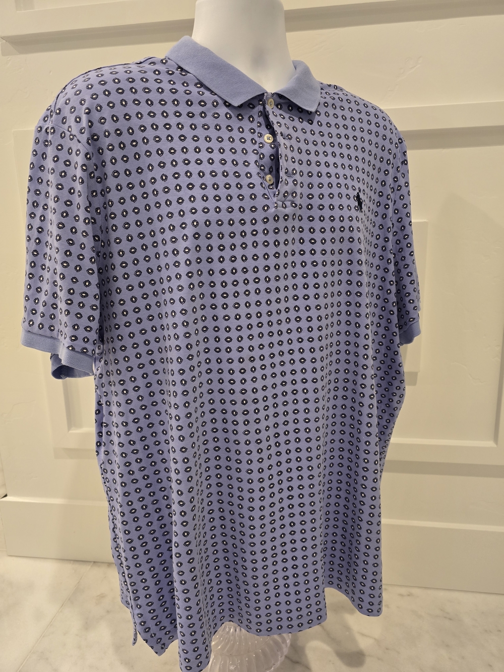 Ralph Lauren Light Blue Polo with Navy Dot Pattern